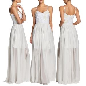DRESSTHEPOPULATION ASHA WHITE CHIFFON MAXI DRESS SIZE L NEW